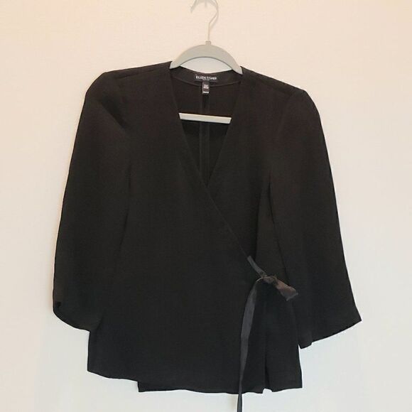 Eileen Fisher Silk Blend V-Neck Black Wrap Top Size PP/PTP - Picture 2 of 11